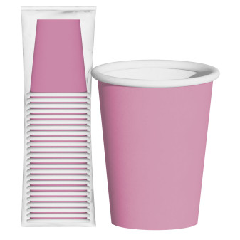 Bicchieri in Carta Riciclabile Colore Rosa da 200ml - Confezione da 25 Bicchieri