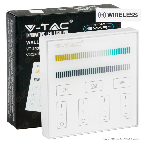 V-Tac Smart VT-2439 Pannello di Controllo Dimmer Touch Wireless a Parete per Controller Strisce LED V-Tac Smart VT-2439 Pannello di Controllo Dimmer Touch Wireless a Parete per Controller Strisce LED