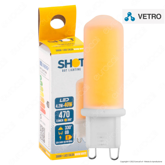 Bot Lighting Shot Lampadina LED G9 4.2W COB Tubolare in Vetro e Bot Lighting Shot Lampadina LED G9 4.2W COB Tubolare in Vetro e