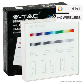 V-Tac Smart VT-2437 Pannello di Controllo Dimmer Touch Wireless a Parete per Controller Strisce LED