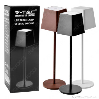 V-Tac VT-7563 Lampada LED da Tavolo 2W SMD Touch Dimmerabile in Alluminio con Batteria Ricaricabile
