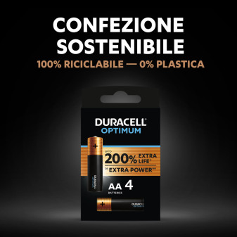 Duracell Optimum LR6 Stilo AA Mignon 1.5V Pile Alcaline - Confezione da 4 Batterie