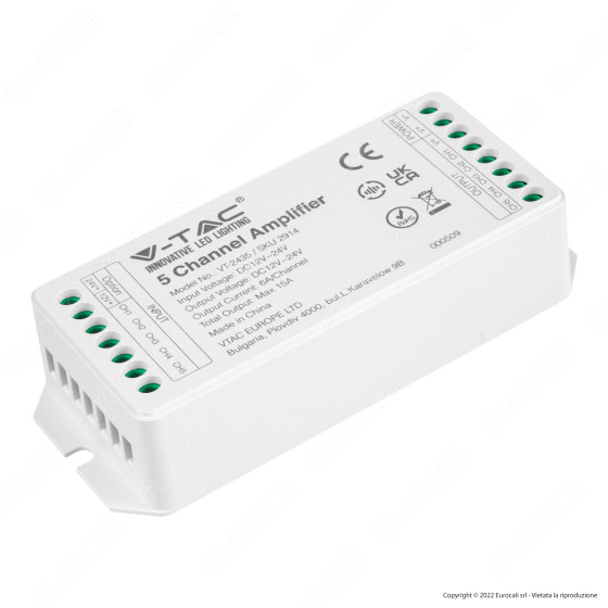 V-Tac VT-2435 Amplificatore di Corrente a 5 Canali per Strisce LED 12V o 24V - SKU 2914 V-Tac VT-2435 Amplificatore di Corrente a 5 Canali per Strisce LED 12V o 24V - SKU 2914