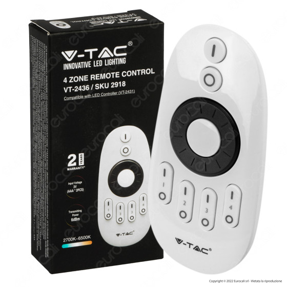 V-Tac VT-2436 Telecomando Wireless per Controller e Dimmer di Strisce LED Bianche - SKU 2918 V-Tac VT-2436 Telecomando Wireless per Controller e Dimmer di Strisce LED Bianche - SKU 2918