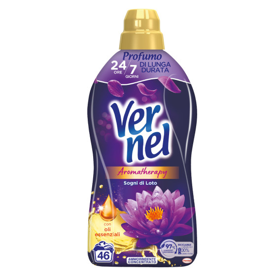 Vernel Aromatherapy Sogni di Loto Ammorbidente Concentrato con Oli Essenziali 46 Lavaggi - Flacone Vernel Aromatherapy Sogni di Loto Ammorbidente Concentrato con Oli Essenziali 46 Lavaggi - Flacone