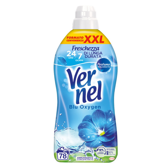 Vernel Blu Oxygen Ammorbidente Concentrato Formato Convenienza XXL 78 Lavaggi - Flacone da 1,95 Vernel Blu Oxygen Ammorbidente Concentrato Formato Convenienza XXL 78 Lavaggi - Flacone da 1,95