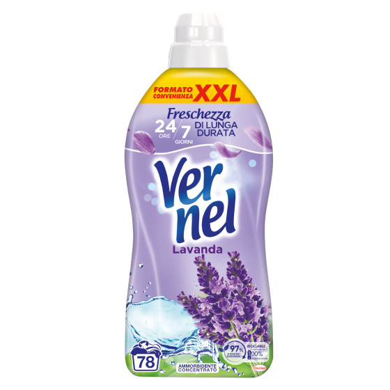 Vernel Lavanda Ammorbidente Concentrato Formato Convenienza XXL 78 Lavaggi - Flacone da 1,95 Litri Vernel Lavanda Ammorbidente Concentrato Formato Convenienza XXL 78 Lavaggi - Flacone da 1,95 Litri