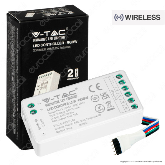 V-Tac VT-2434 Controller Dimmer Wireless per Strisce LED RGB+W 12V o 24V 5 Pin - SKU 2913 V-Tac VT-2434 Controller Dimmer Wireless per Strisce LED RGB+W 12V o 24V 5 Pin - SKU 2913