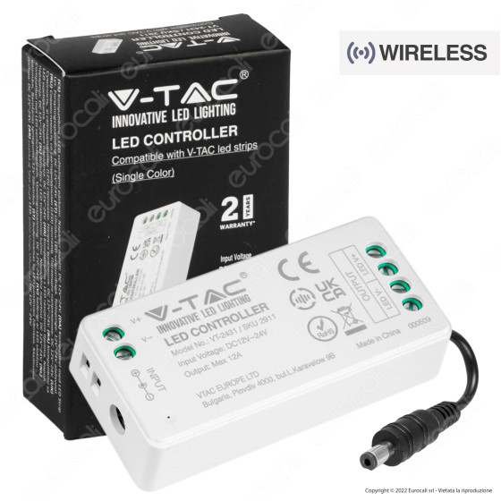 V-Tac VT-2431 Controller Dimmer Wireless per Strisce LED Monocolore 12V o 24V - SKU 2911 V-Tac VT-2431 Controller Dimmer Wireless per Strisce LED Monocolore 12V o 24V - SKU 2911