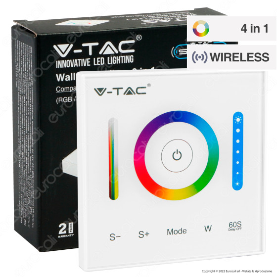 V-Tac Smart VT-2433 Controller Dimmer Touch Wireless a Parete per Strisce LED RGB+W - SKU 2915 V-Tac Smart VT-2433 Controller Dimmer Touch Wireless a Parete per Strisce LED RGB+W - SKU 2915