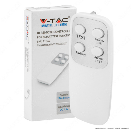 V-Tac Telecomando Wireless IR per Self Test Luce LED Uscita di Emergenza - SKU 11362 V-Tac Telecomando Wireless IR per Self Test Luce LED Uscita di Emergenza - SKU 11362