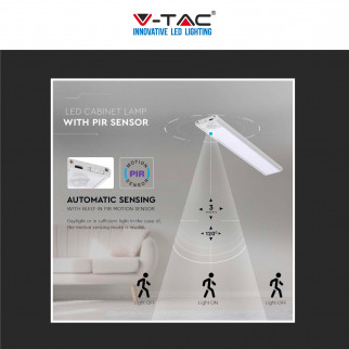 V-Tac VT-8141 Lampada LED da Armadio 1.5W SMD Ricaricabile Micro USB Sensore PIR di Movimento