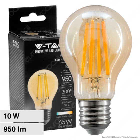 V-Tac VT-2028 Lampadina LED E27 10W Bulb A60 Goccia Filament V-Tac VT-2028 Lampadina LED E27 10W Bulb A60 Goccia Filament