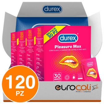 Preservativi Durex Pleasure Max con Rilievi Stimolanti e Forma Easy-On - 4 Confezioni da 30