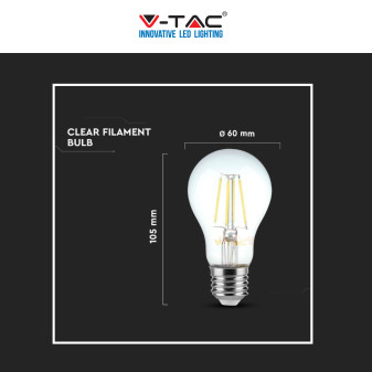 V-Tac VT-2133 Lampadina LED E27 12W Bulb A60 Goccia Filament Vetro Trasparente - SKU 217460