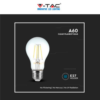V-Tac VT-2133 Lampadina LED E27 12W Bulb A60 Goccia Filament Vetro Trasparente - SKU 217460