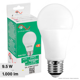 FAI Lampadina LED E27 9.5W Bulb A60 Goccia SMD 24V DC - mod. 5196/24/CA /...