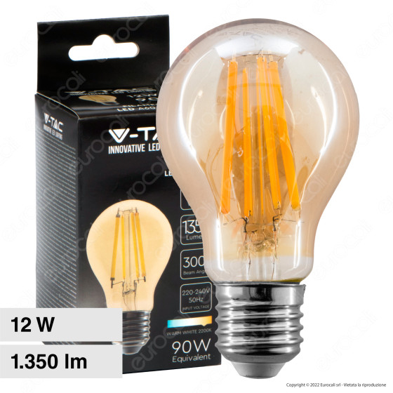 V-Tac VT-2123 Lampadina LED E27 12W Bulb A60 Goccia Filament V-Tac VT-2123 Lampadina LED E27 12W Bulb A60 Goccia Filament