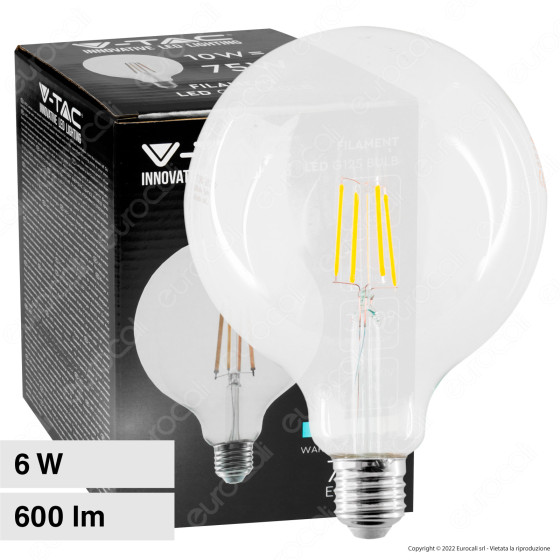 V-Tac VT-1983 Lampadina LED E27 6W Bulb G125 Globo Filament V-Tac VT-1983 Lampadina LED E27 6W Bulb G125 Globo Filament