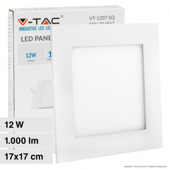V-Tac VT-1207-SQ Pannello LED Quadrato 12W SMD da Incasso con