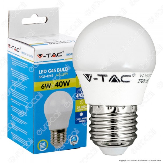 V-Tac VT-1879 Lampadina LED E27 6W MiniGlobo G45 - SKU 4247 / 4248 / V-Tac VT-1879 Lampadina LED E27 6W MiniGlobo G45 - SKU 4247 / 4248 /