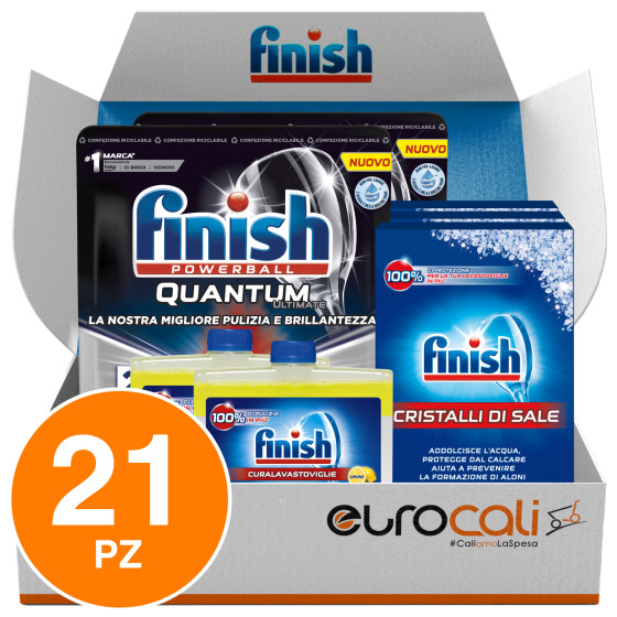 Finish Powerball Quantum Ultimate + Finish Cristalli di Sale + Finish Curalavastoviglie al Limone - Finish Powerball Quantum Ultimate + Finish Cristalli di Sale + Finish Curalavastoviglie al Limone -