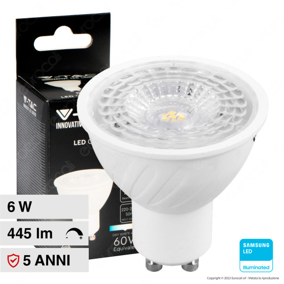 V-Tac VT-247D Lampadina LED GU10 6W Faretto Spotlight SMD Chip V-Tac VT-247D Lampadina LED GU10 6W Faretto Spotlight SMD Chip