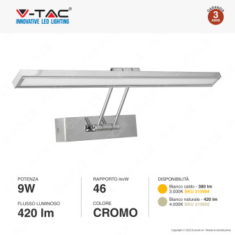 V-Tac Gallery VT-7009CH Lampada LED da Specchio 9W Wall Light
