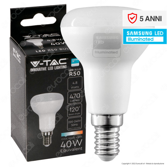 V-Tac VT-250 Lampadina LED E14 4.8W Reflector R50 SMD Chip V-Tac VT-250 Lampadina LED E14 4.8W Reflector R50 SMD Chip