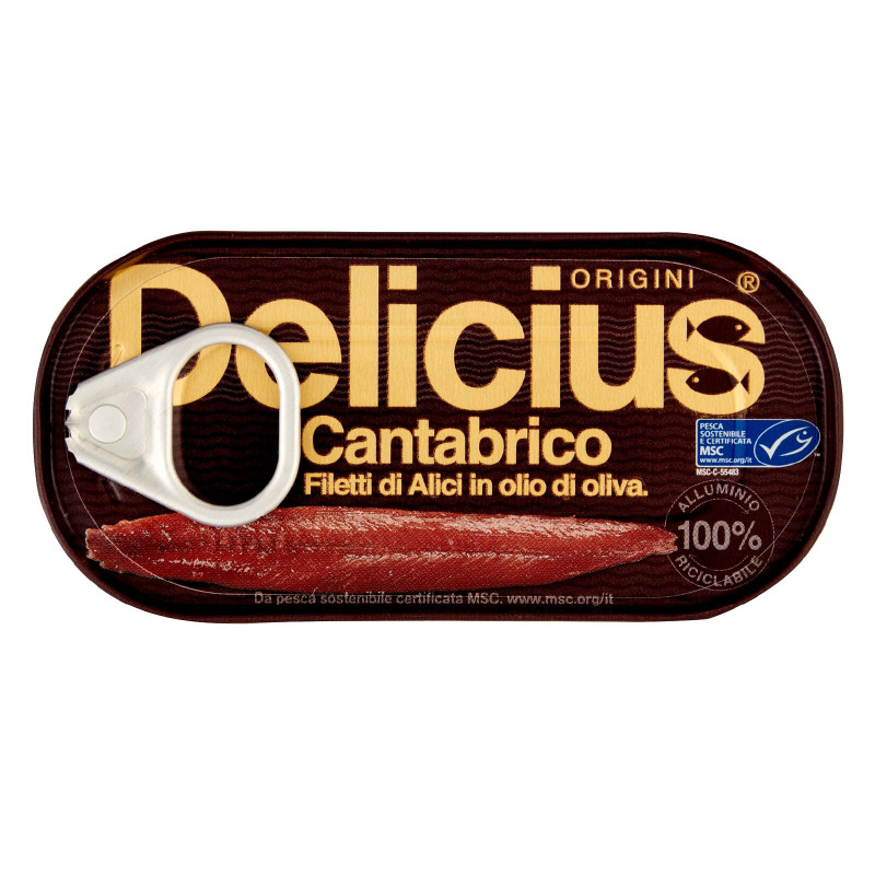 Filetti di Alici del Mar Cantabrico in Olio di Oliva da 28g Omaggio con Delicius