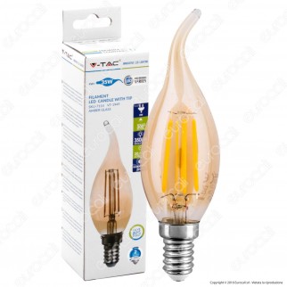 V-Tac VT-1949 Lampadina LED E14 4W Candela Fiamma Filamento Ambrata -