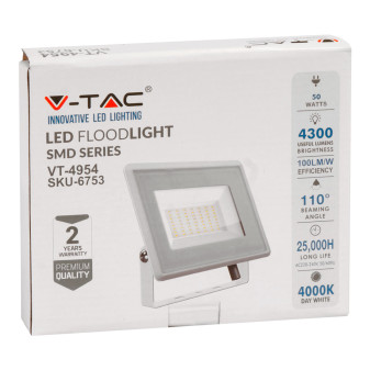 V-Tac VT-4954 Faro LED Floodlight 50W SMD Slim IP65 Bianco -