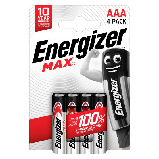 Energizer Max LR03 Mini Stilo AAA Micro 1.5V Pile Alcaline - Blister da 4 Batterie Energizer Max LR03 Mini Stilo AAA Micro 1.5V Pile Alcaline - Blister da 4 Batterie