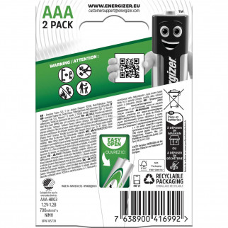 Energizer Accu Recharge Power Plus HR03 Mini Stilo AAA Micro 1.2V Pile Ricaricabili 700mAh -