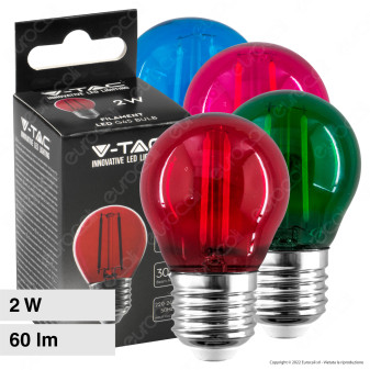 V-Tac VT-2132 Lampadina LED E27 2W Bulb G45 MiniGlobo Filament Vetro Colorato - SKU 217410 / 217411