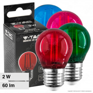 V-Tac VT-2132 Lampadina LED E27 2W Bulb G45 MiniGlobo Filament Vetro Colorato - SKU 217410 / 217411