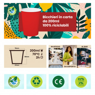 Bicchieri in Carta Riciclabile Colore Rosso da 200ml - Confezione da 25 Bicchieri