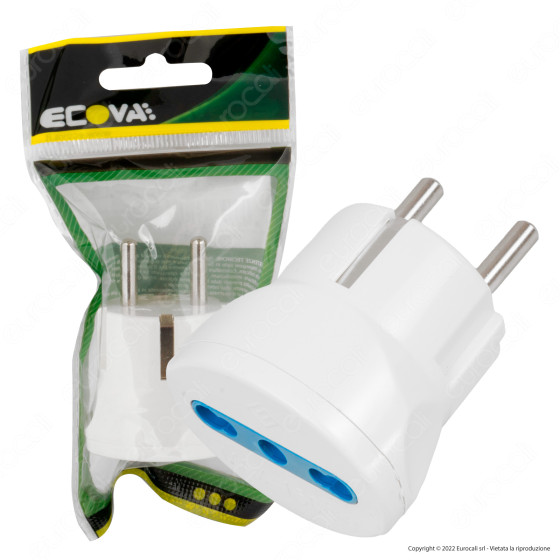Ecova Adattatore Singolo Spina Standard Franco/Tedesco Schuko Presa Bipasso 10/16A 2P+T Colore Ecova Adattatore Singolo Spina Standard Franco/Tedesco Schuko Presa Bipasso 10/16A 2P+T Colore