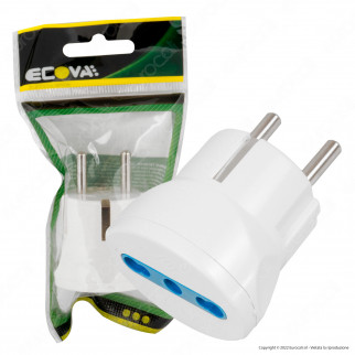 Ecova Adattatore Singolo Spina Standard Franco/Tedesco Schuko Presa Bipasso 10/16A 2P+T Colore