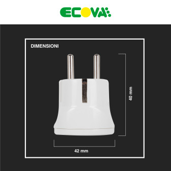 Ecova Adattatore Singolo Spina Standard Franco/Tedesco Schuko Presa Bipasso 10/16A 2P+T Colore