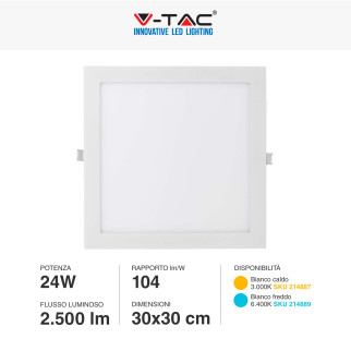 V-Tac VT-2407 Pannello LED Quadrato 24W SMD da Incasso con