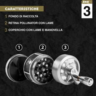 Champ High Grinder Tritatabacco 3 Parti in Metallo Skull and Leaf con Manovella e Coperchio