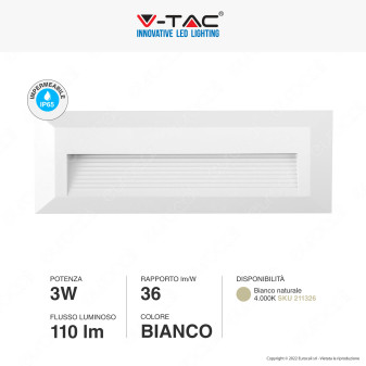 V-Tac VT-1162 Punto Luce LED SMD 3W Segnapasso Rettangolare a