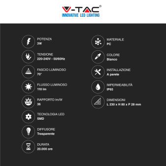 V-Tac VT-1162 Punto Luce LED SMD 3W Segnapasso Rettangolare a