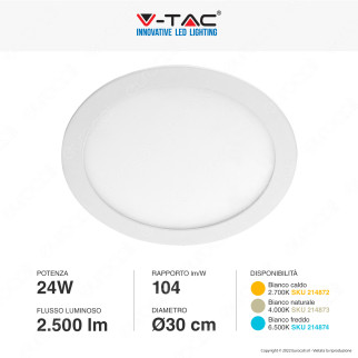 V-Tac VT-2407-RD Pannello LED Rotondo 24W SMD da Incasso con V-Tac VT-2407-RD Pannello LED Rotondo 24W SMD da Incasso con