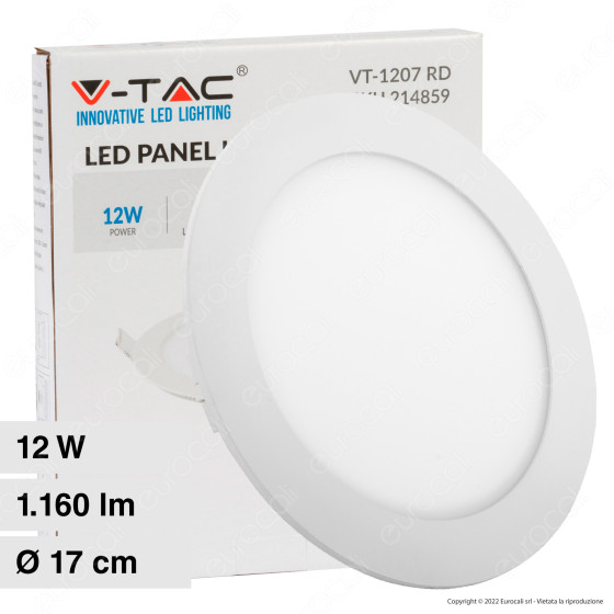 V-Tac VT-1207-RD Pannello LED Rotondo 12W SMD da Incasso con V-Tac VT-1207-RD Pannello LED Rotondo 12W SMD da Incasso con