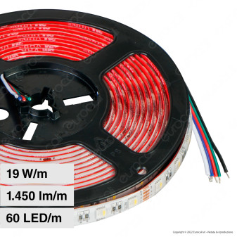 LEDCO Striscia LED Flessibile 95W SMD RGB+W 60 LED/metro 24V IP68 - Bobina da...