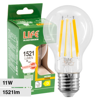Life Lampadina LED E27 11W Bulb A60 Goccia Filament Dimmerabile in Vetro...