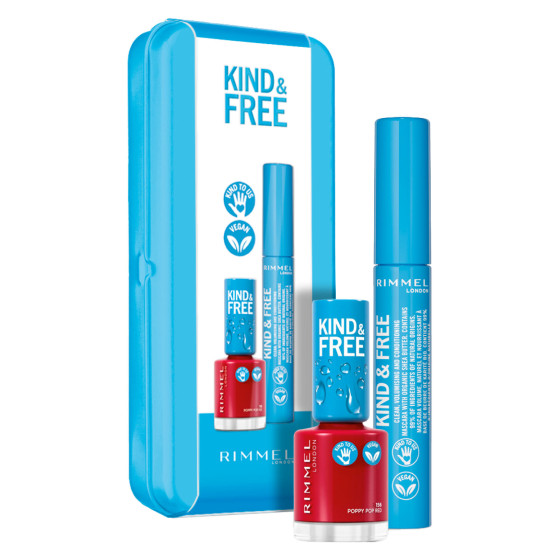 Rimmel London Kind&Free Custodia in Latta con Mascara Volumizzante Vegan 01 Black e Smalto 156 Rimmel London Kind&Free Custodia in Latta con Mascara Volumizzante Vegan 01 Black e Smalto 156