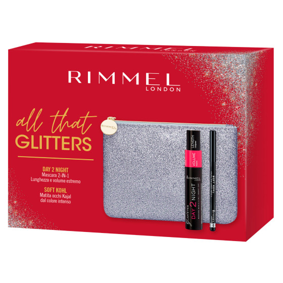 Rimmel London All That Glitters Pochette con Mascara Glam'Eyes Day 2 Night Colore Nero e Matita Rimmel London All That Glitters Pochette con Mascara Glam'Eyes Day 2 Night Colore Nero e Matita